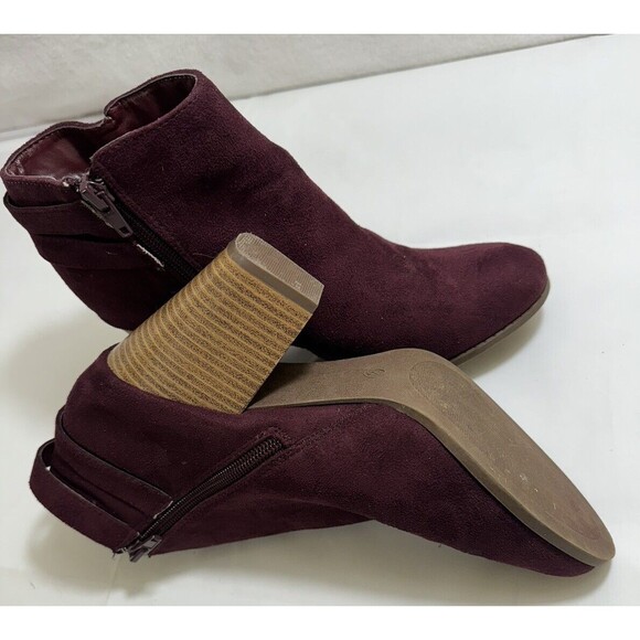 Charlotte Russe Boots Womens 8 Ankle Booties Heels Side Zip Maroon Faux Suede - Picture 5 of 5